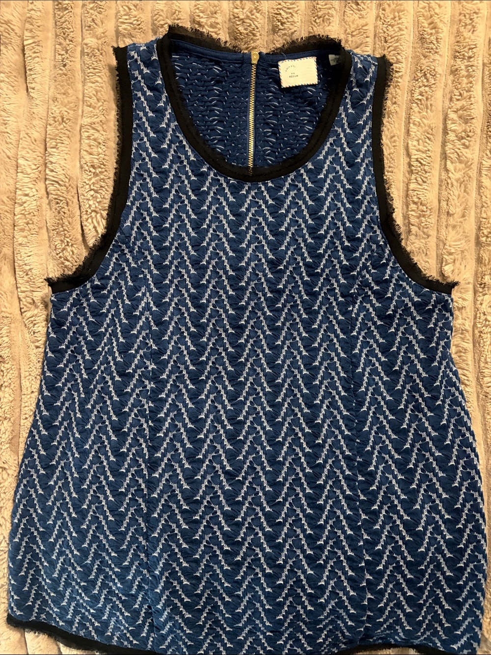 Blue Chevron Tank Top with Black Trim